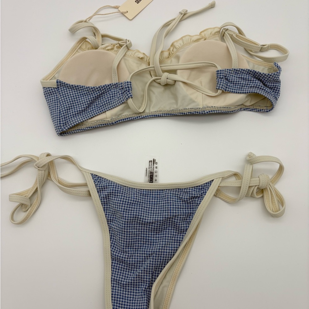Blue and Cream Ruffled Bikini Top - Picture 7 of 7